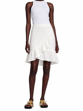Saks Fifth Avenue White Textured High-Low Ruffle Wrap Skirt